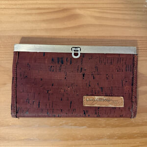 Handmade Uncommon Stitches Cork Clutch Wallet With Clasp Closure Fabric Interior